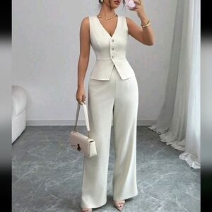 Women's Elegant Sleeveless Vest And Pants Suit Set, Business Commute Style